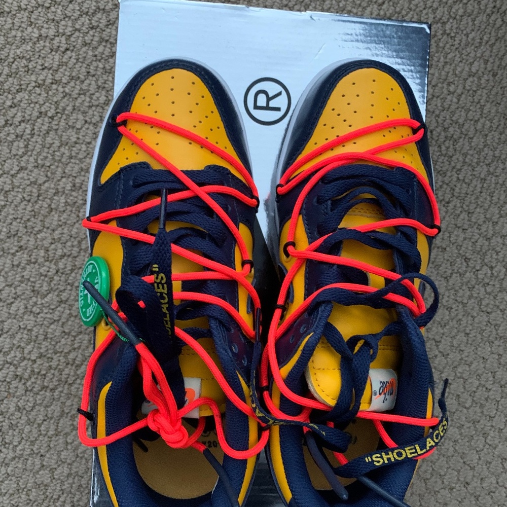 Off white university gold and midnight navy dunks